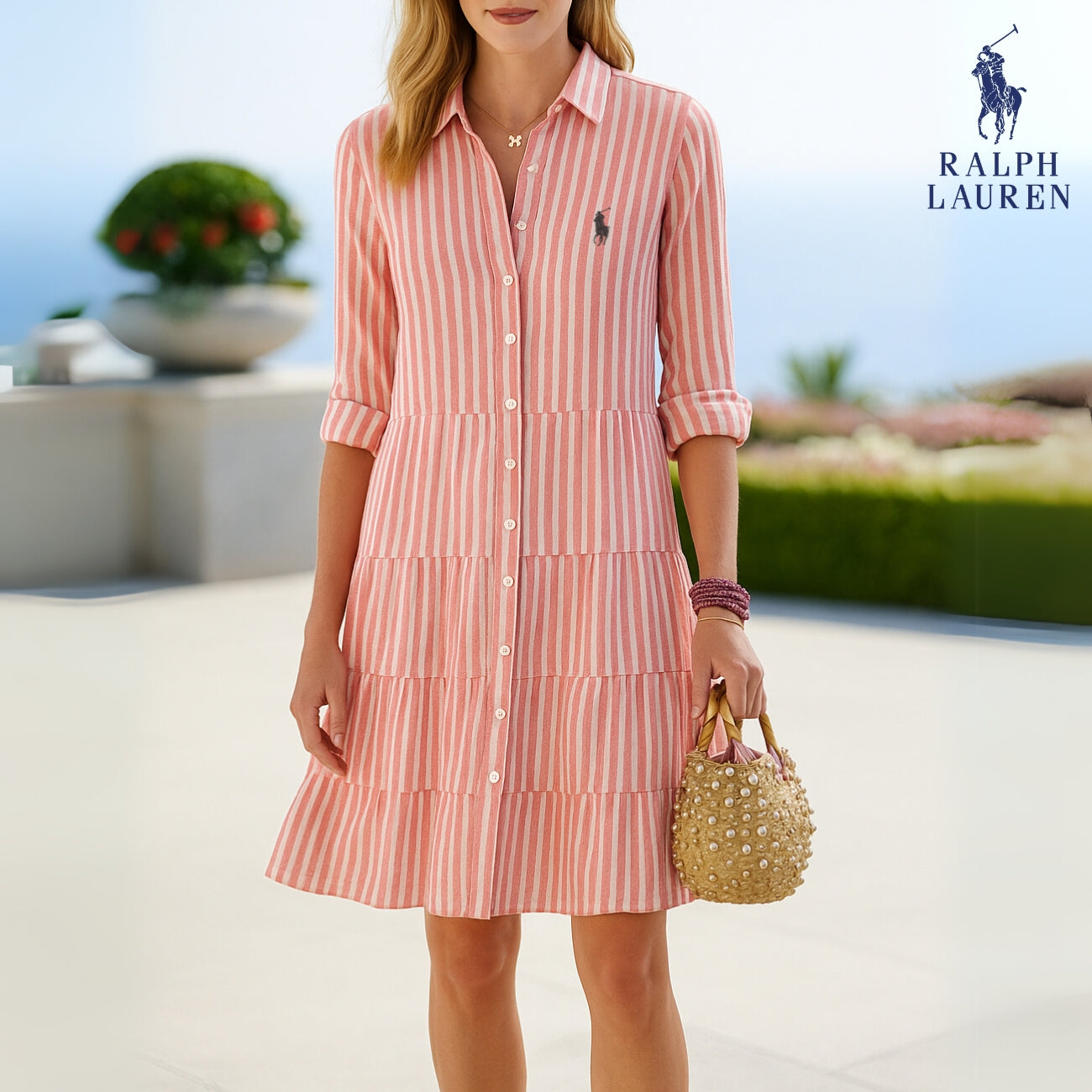 Ralph Lauren™ Sukienka Koszulowa w Paski – Niewymuszona Elegancja Casual na Lato
