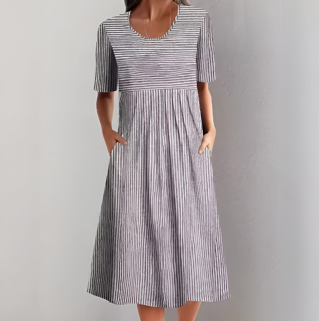 Anita | Elegancka Sukienka Midi w Paski z Inspiracją Morską