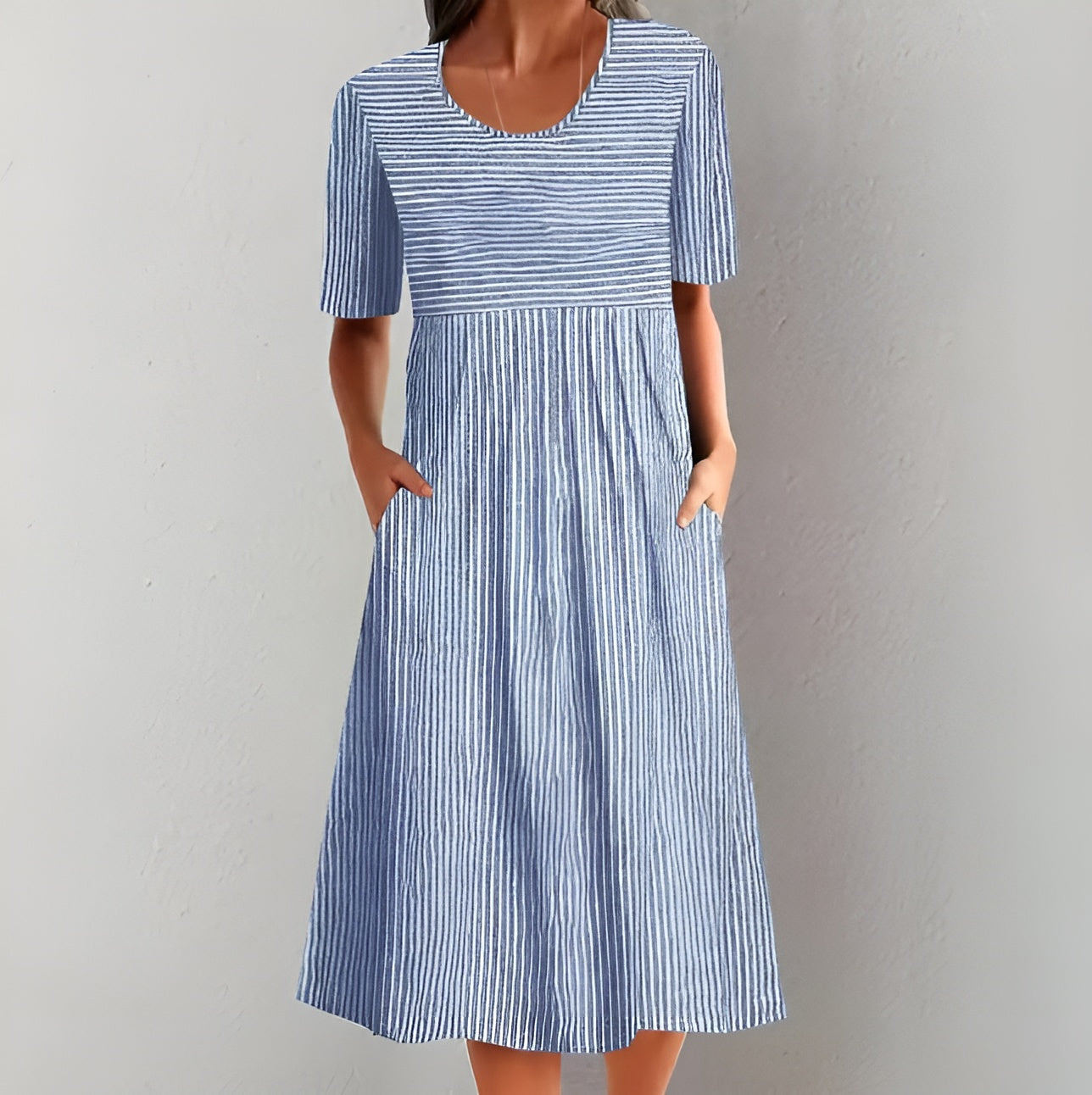 Anita | Elegancka Sukienka Midi w Paski z Inspiracją Morską